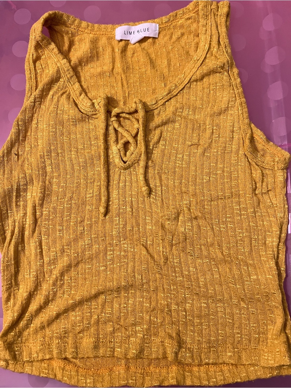 Lime Blue Women's Mustard Lace-Up Knit Tank